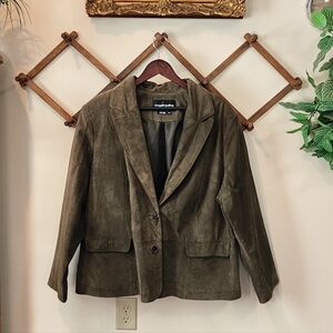 VTG Leather Jacket Womens Plus 22 Olive Green Suede Jacket Shacket Fall Blazer